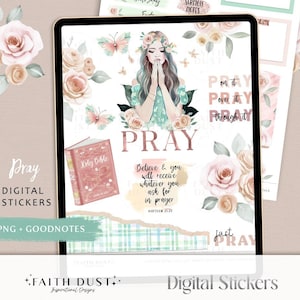 Christliche digitale Aufkleber: Betendes Mädchen, Bibel-Journaling (PNG, GoodNotes)