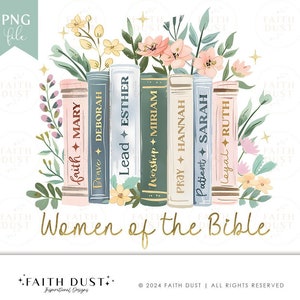 Women of the Bible Books: Pastel Floral Christian PNG, Christian Sublimation, Faith Printable (Digital Download)