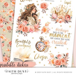 Esther Printable Stickers, Women of the Bible, Bible Journaling Stickers, Bible stickers, Bullet Journal, Scrapbooking, Christian stickers