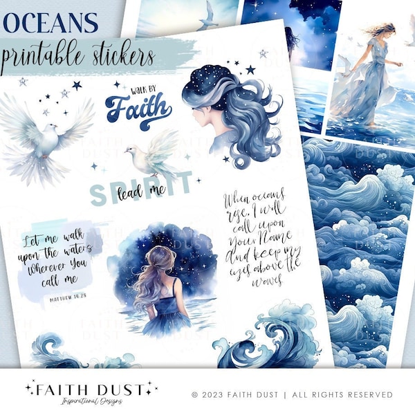 Oceans Faith Printable Stickers | Bible Journaling Stickers Inspirational Quotes | Bible stickers, Bullet Journal, Scrapbooking, Digital PDF