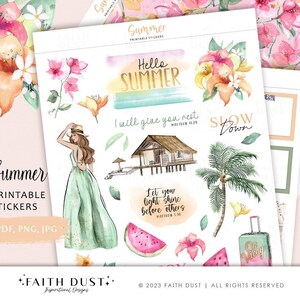 Sommer Glaube Aufkleber: Bibel Journaling, Inspiration Zitate, Christian Printable (PDF, JPG)