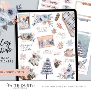 Faith Winter Digital Stickers | GoodNotes Stickers Bible Journaling Bullet Journal Stickers | Books Flowers Cocoa Digital Planner Widgets