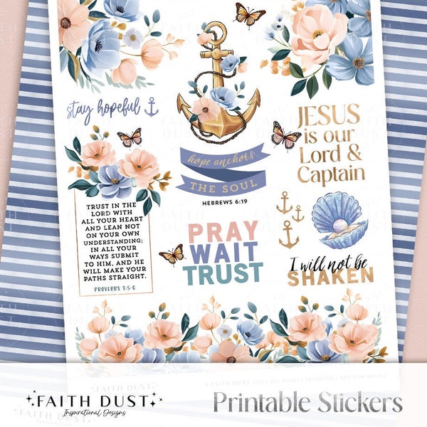 Anchor Printable Stickers, Hope anchors, Bible Journaling Stickers, faith, Bible stickers, Journal stickers, Christian journal, scrapbooking