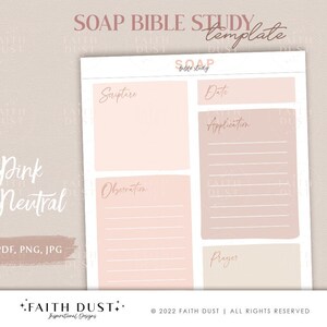 SOAP-bijbelstudiesjabloon: roze neutraal ontwerp, afdrukbare pdf (digitale download)