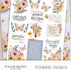 Christian Printable Stickers | Worry, Anxiety, Bible journaling verses