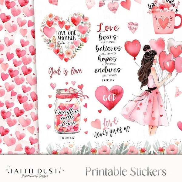 Love Always Printable Stickers, Bible Journaling Stickers, Bible stickers, Valentine's day, Scrapbooking, Christian stickers, love heart pdf