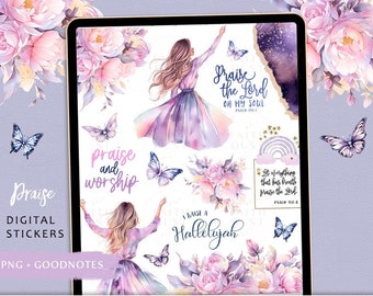 Praise Digital Stickers: Christian Bible Journaling (PNG, GoodNotes)