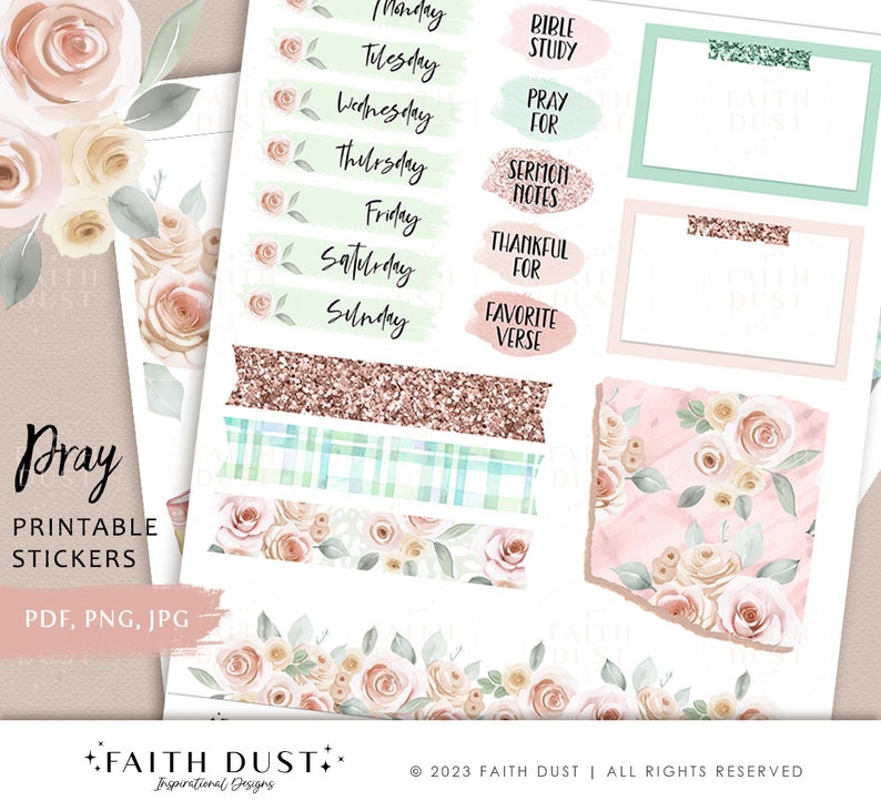 Prayer Sticker Layout Praying Girl Printable Stickers: Bible Journal, Faith Quotes, Christian ...