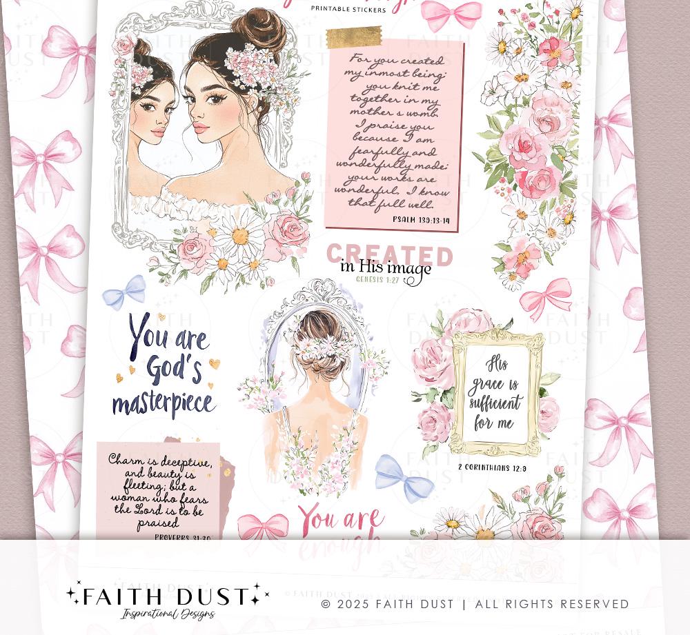 You are Enough Printable Stickers, Identity in Christ, Bible Journaling Stickers, Bible stickers, Coquette stickers, Christian study, Faith