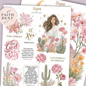Hagar utskrivbara klistermärken, Bibelns kvinnor, tro, bibeldagbok, utskrivbara andakter, kristna klistermärken (PDF, JPG)