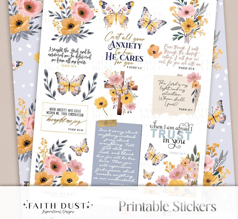 Christian Printable Stickers | Worry, Anxiety, Bible journaling verses