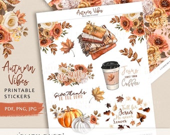 Herbstliche Glaube Aufkleber: Aquarell Blumen, Christliche Zitate (PDF, JPG)