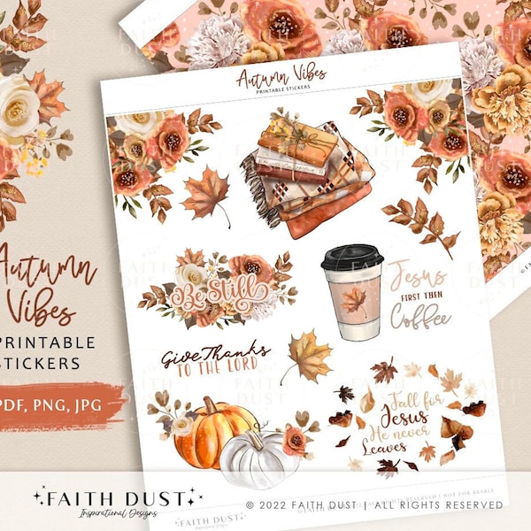 Autumn Printable Stickers | Bible Journaling Christian Stickers Inspirational Quotes | Fall Flowers Bible Study, Devotion Journal