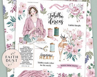 Tabitha Dorcas Bible Journaling Stickers: Christian Women of the Bible, Faith (Printable PDF Download)