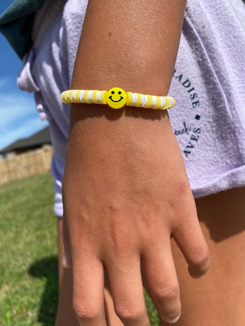 Smiley Face Clay Bead Bracelet Etsy
