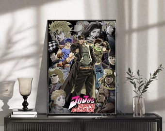 Póster de JoJo's Bizarre Adventure Stardust Crusaders, Jotaro Kujo Anime Wall Art Print, Decoración de collage de personajes de manga retro, Regalo de fan del anime