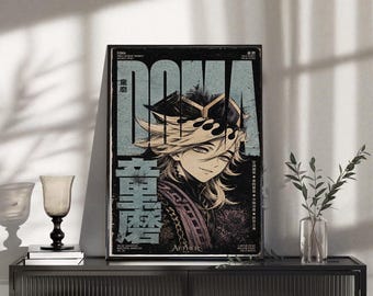 Doma Upper Moon Two vintage poster, donkere anime schurk retro manga muurkunst, Japanse print ijsdemon, esthetische gotische kamerdecoratie