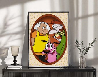 Vintage roze cartoon hond muurkunst retro jaren 90 animatie decor