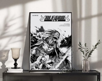 Op bleekmiddel geïnspireerde zwart-witte manga Battle Art Print