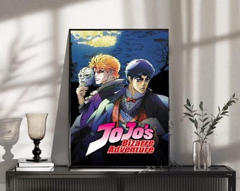 JoJo's Bizarre Adventure fantoombloed poster, Jonathan Joestar & Dio anime muurkunst print, retro manga decor, klassiek anime fan cadeau