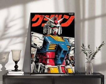 Mobile Suit Gundam RX-78-2 poster, vintage mecha anime muurkunst, Japanse robot manga print, retro gamer room decor cadeau