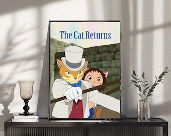 The Cat Returns Poster, Anime Wall Art Print, Cat Adventure Movie Poster, Japanese Animation Decor for Fans of Studio Ghibli