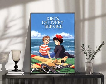 Kiki's Delivery Service Poster, Seaside Anime Art Print, Studio Ghibli Inspired Vintage Movie Wall Decor