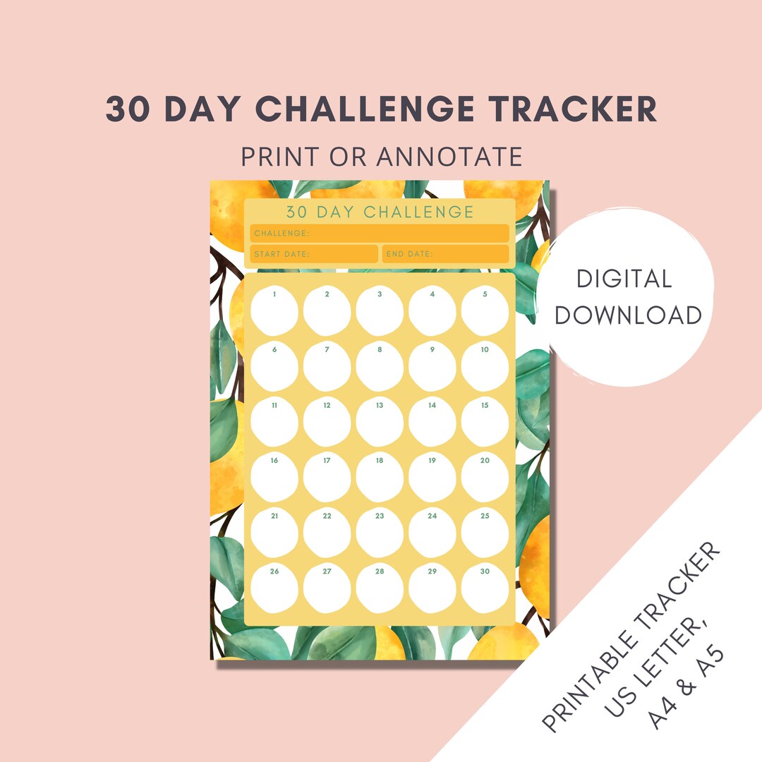 Buy 30 Day Challenge Tracker Printable Daily Tracker Watercolour Lemon ...