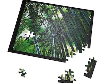 BAMBUSKOGSPUSSEL: Konsttryck i japansk stil, lyxig presentationsburk