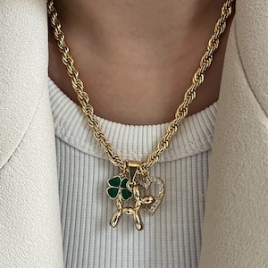 Collier en or à plusieurs breloques, collier pendentif coeur en zircone, collier chien ballon, bijoux porte-bonheur, bijoux tendance