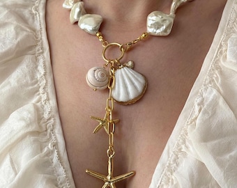 シェルペンダントネックレス、特大シェルネックレス、マーメイド