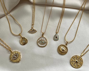 Evil Eye Charm Necklace, Layering Necklace, Protection Jewelry, Evil Eye Pendant Necklace, Dainty Necklace, Gold Filled Evil Eye Necklace