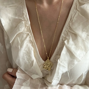 Long Gold Chain Necklace, Greek Coin Necklace, Athina Charm Necklace, Gold Layering Necklace, Ancient Style Greek Jewelry, Gift For Her