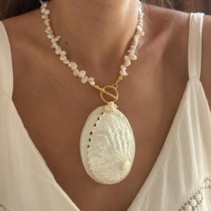 Oversized Pearl & Seashell Statement Necklace - Mermaid Bridal Jewelry