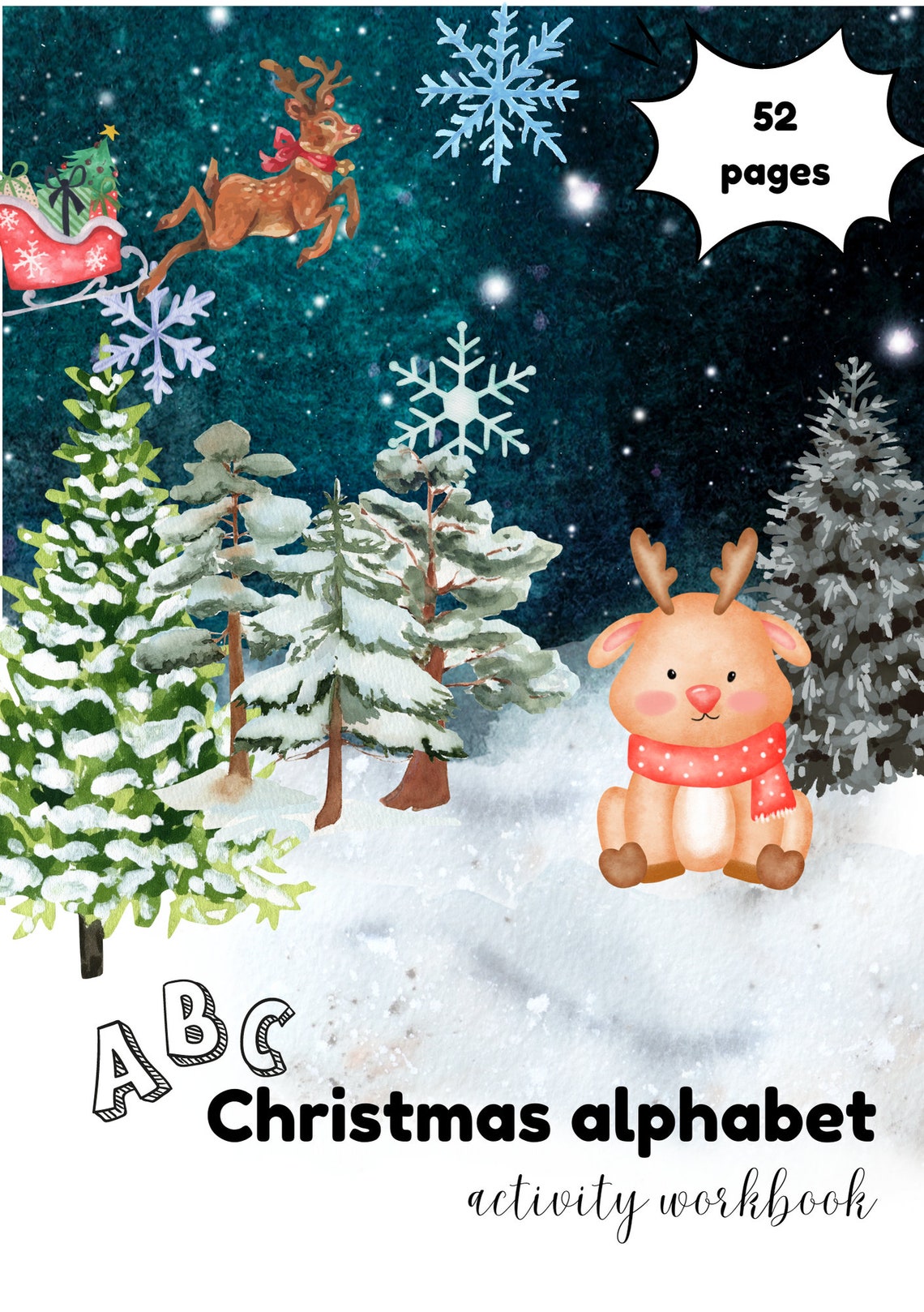 Christmas Themed Alphabet Printable Worksheet Handwriting Etsy
