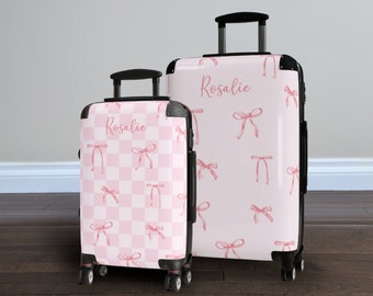 Personalized Suitcase Pink Plaid Coquette Aesthetic Travel Gift Cute Luggage for Girl Carry-On, Custom Name Gift, Vacation Gift for Traveler