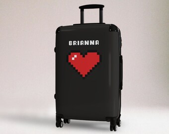 Personalized Suitcase Pixel Heart Retro Gift for Women Carryon Luggage Check Spinner Suitcase for Teen Luggage for Girl, Custom Travel Gift