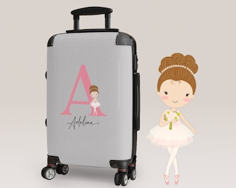 Girls Ballerina Suitcase with Monogram Letter & Name Personalized Gift for Ballet Dancer, Balletcore Gift, Cute Travel Gift for Girl Carryon