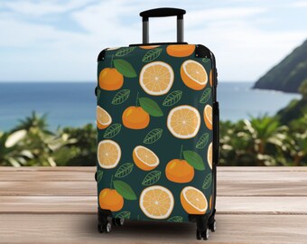 Hard Shell Suitcase, Rolling Carry-on Luggage for Women, Bold Orange Fruit Print Suitcase, Tropical Vibe Summer Vacation Gift for Traveler