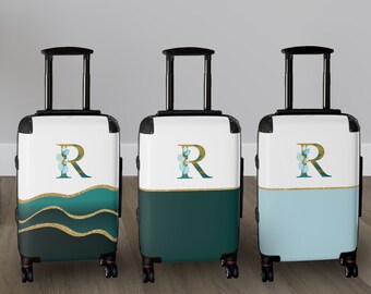 Personalized Suitcase with Monogram Custom Luggage Spinner Wheel Monogram Suitcase Custom Travel Gift for Women with Initial Green Turquoise
