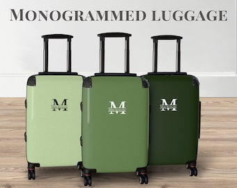 Valise personnalisée verte à monogramme Personnalisez votre valise avec roue, bagage rigide à roulettes avec monogramme, cadeau de voyage, bagage unisexe