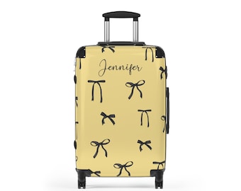 Personalized Suitcase Yellow Luggage for Women, Coquette Bow, Custom Gift for traveler,  Girl Vacation Gift, Teen Carryon, Hardside Spinner