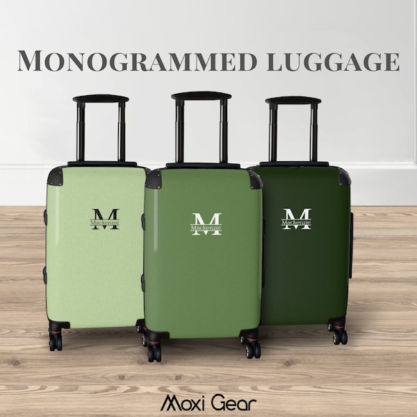 Monogrammed Luggage Green Custom Suitcase Personalize Suitcase with Wheel Hardshell Spinner Luggage with Monogram Travel Gift Unisex Luggage