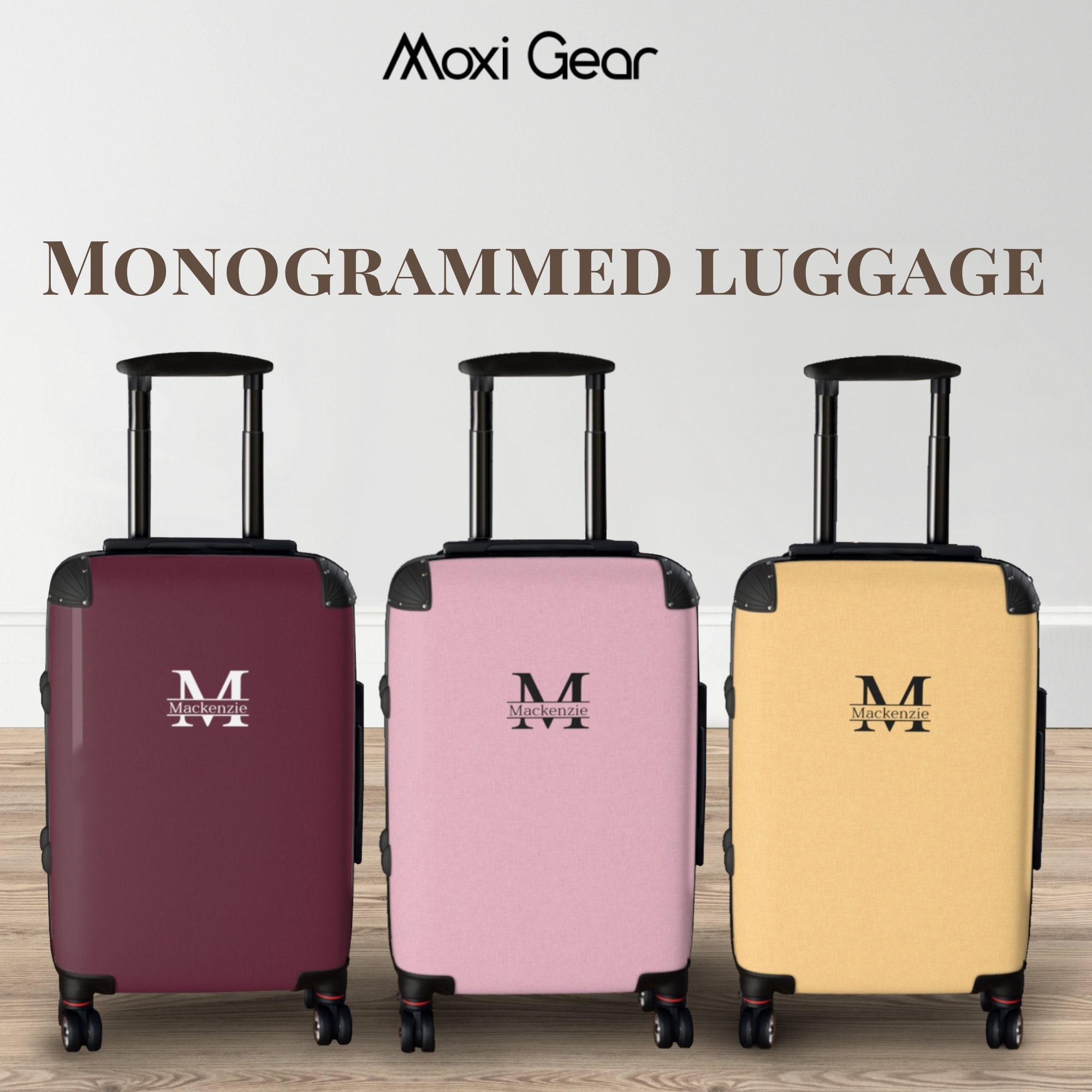 Monogram Luggage Custom Name Suitcase Personalized Luggage With Monogram Gift Customized Luggage With Initial Burgundy Suitcase Pink Yellow Etsy