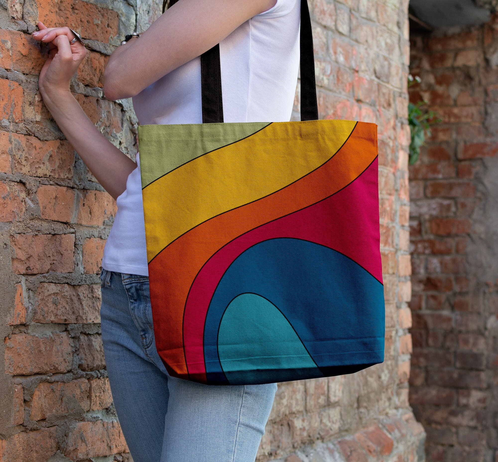 Rainbow Colorblock Shoulder Bag, Foldable Lightweight Storage Bag,  Versatile Bag - Temu Germany