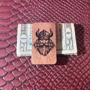 Engraved Walnut Wood Viking Money Clip - Norse Warrior Stainless Steel