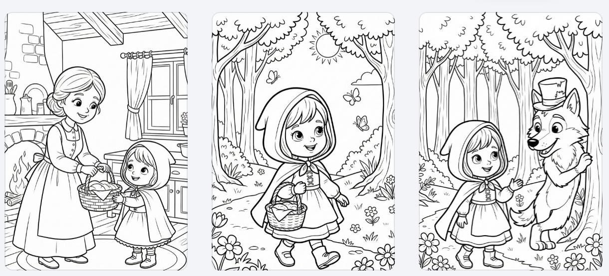 Little Red Riding Hood Colouring Book PDF - 10 Printable Fairy Tale A4 ...