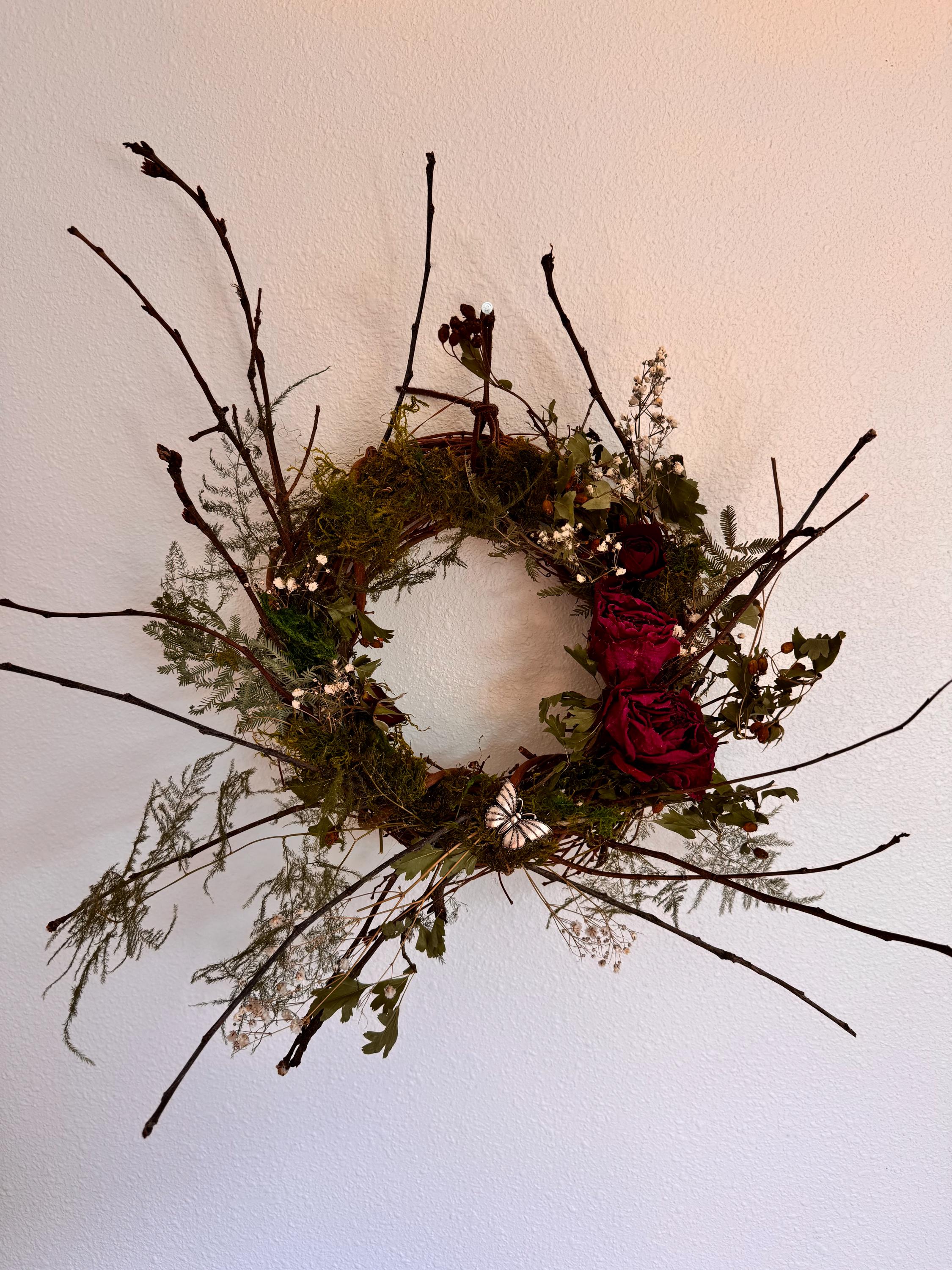 Enchanted Forrest Wreath, medium dried moss flower