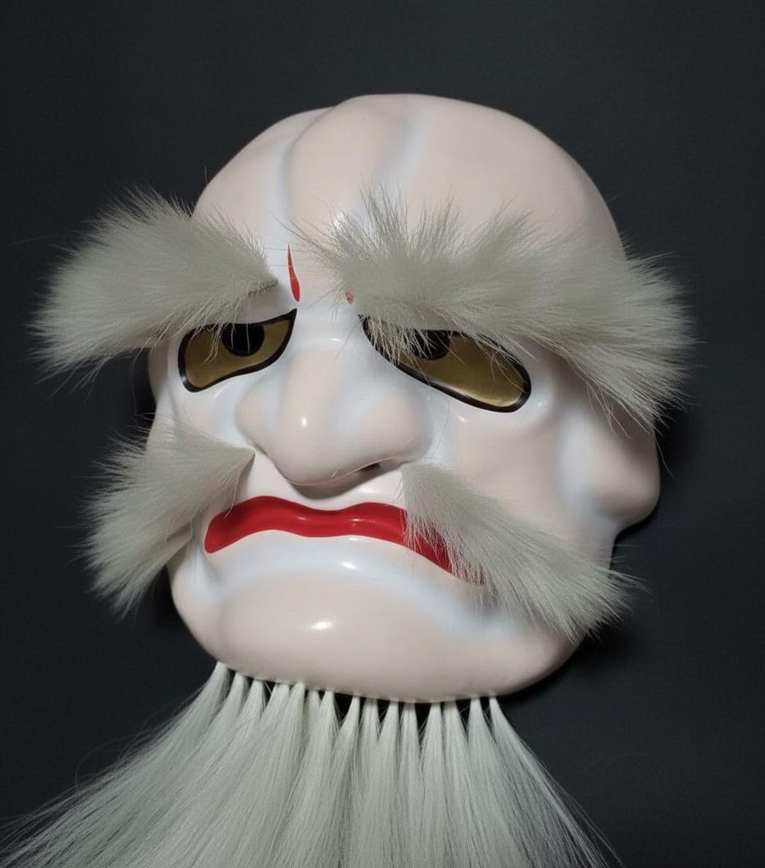 Japanese Wooden Kagura Mask, Omoikane-no-kami, Golden-eyed God ...