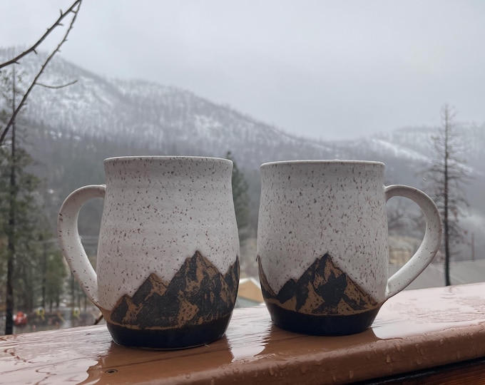 Handmade Ceramic Mountains over Water Coffee Mug